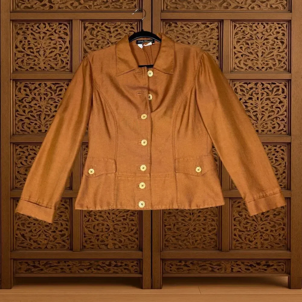 Salvatore Ferragamo Rust Orange Cotton Blend Blazer Jacket Size 10